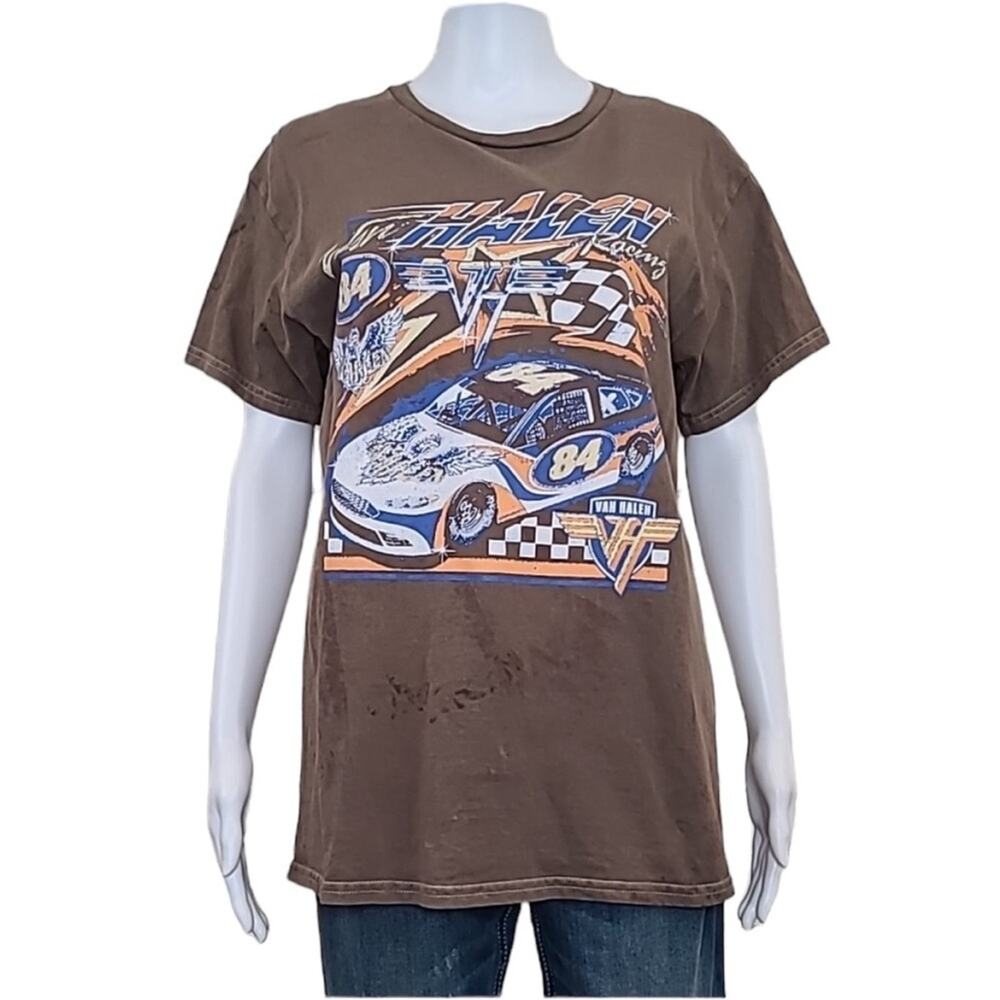 VAN HALEN Racing '84 Brown Crew Neck Licensed Band T-Shirt Adult Size Large